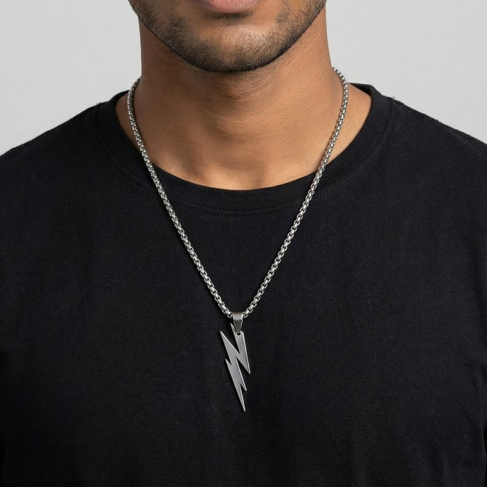 Men's Pack of Lightning Pendant Style Titanium Steel Necklace & Trendy Rope Bracelet