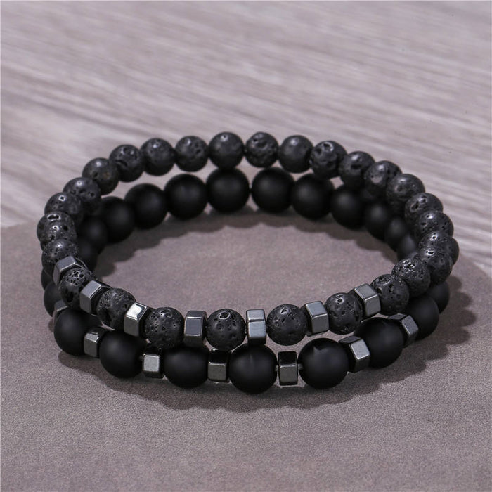 2pcs/set Beaded Bracelet Men 8mm Lava Tiger Eye Stone Bead Charm Men Bracelet Sets
