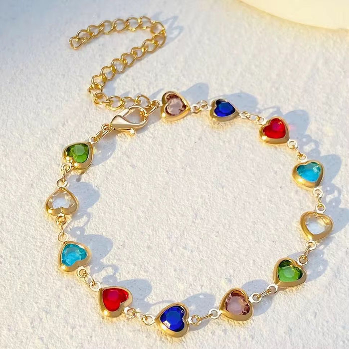 Pack of Heart Shaped Gold Coated Necklace & Colorful Stone Bracelet for Women