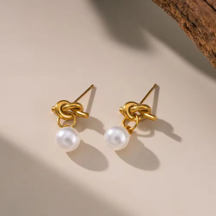 Pack of 18K PVD Gold Plated Pearl Necklace and Pearl Earrings for Women