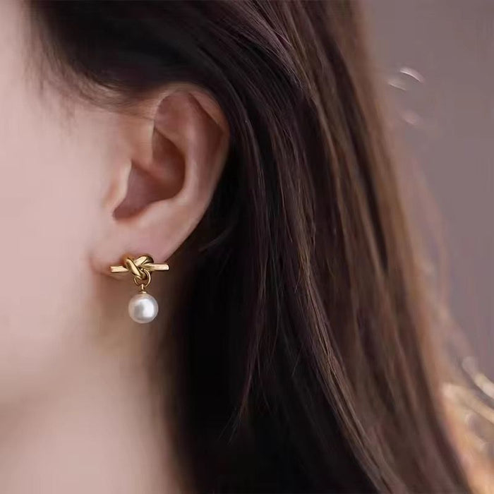 Pack of 18K PVD Gold Plated Pearl Necklace and Pearl Earrings for Women