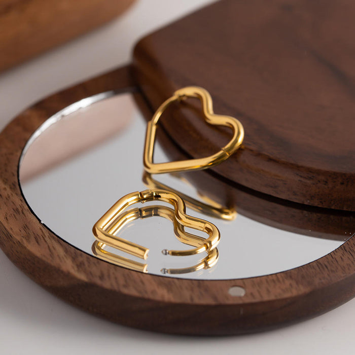 Pack of 18K PVD Gold Stainless Steel Minimalism Heart Necklace and Earrings for Women