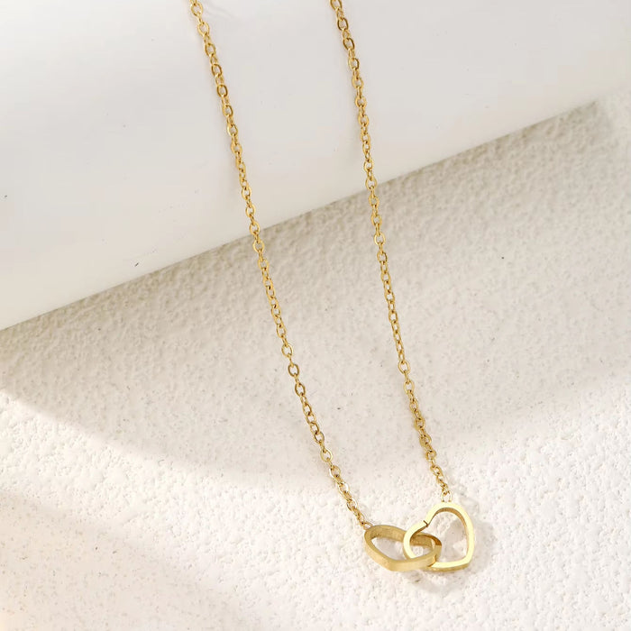18K Real Gold-Plated Double Heart Ring Pendant Necklace for Women