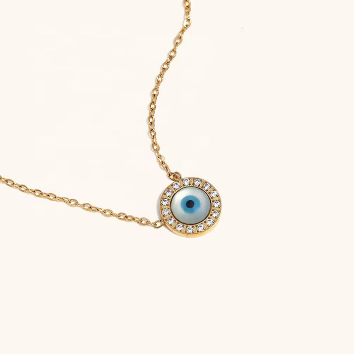 18k Gold Plated Anti Tarnish Charming Evil Eye Circular Pendant Necklace