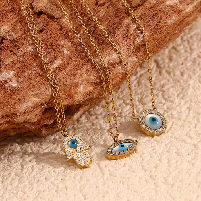 18k Gold Plated Anti Tarnish Charming Evil Eye Circular Pendant Necklace