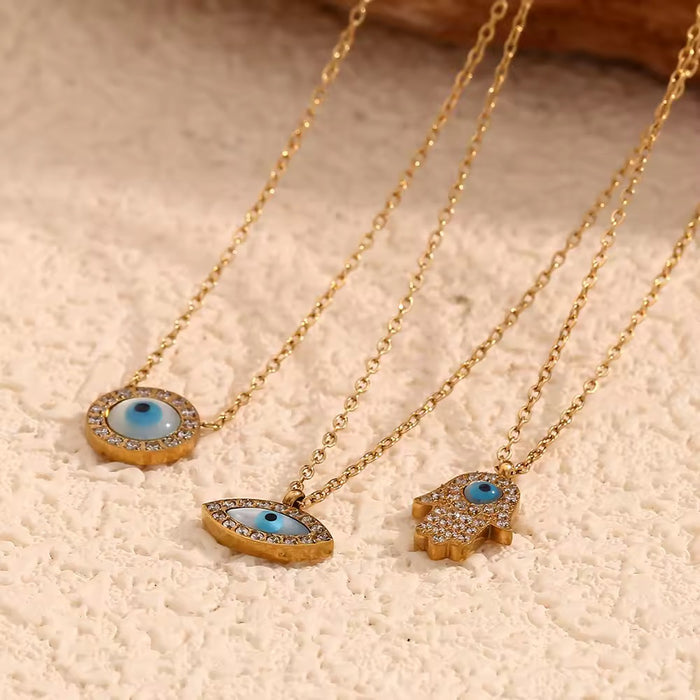 18k Gold Plated Anti Tarnish Charming Evil Eye Circular Pendant Necklace