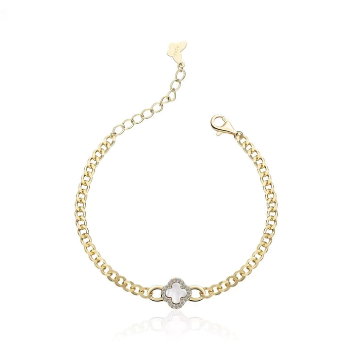 Lucky Charm: Elegant 925 Sterling Silver Clover Bracelet with Swiss Zirconia | Perfect Gift for Her