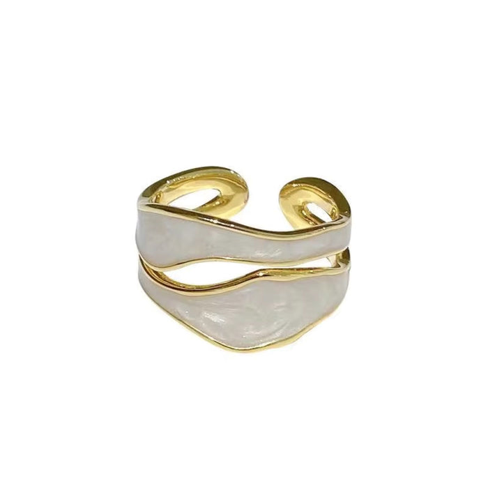 Trendy 18K Gold Plated Hollowed Geometric S925 Sterling Silver Hollow Double Layer Enamel Ring