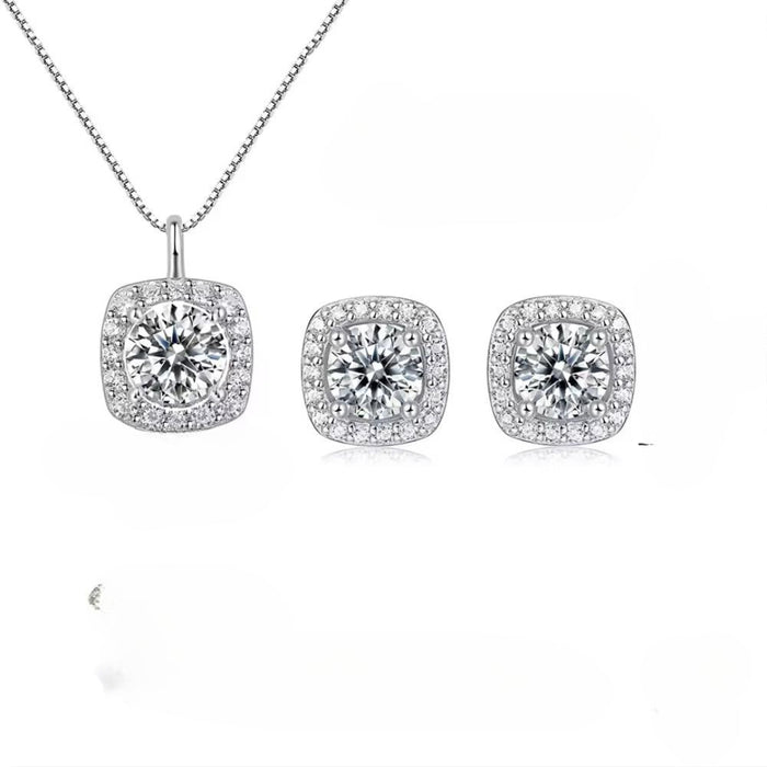 Cubic Zirconia Pave S925 Sterling Silver Pendant Necklace Earrings Jewelry Set for Women Match Daily Outfits Party