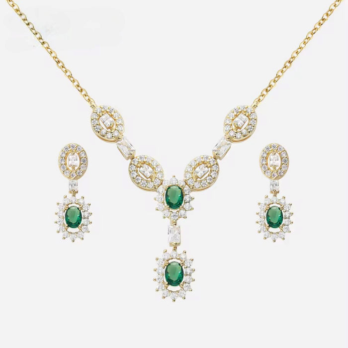 Elegant Green Emerald CZ Jewelry Set in 925 Sterling Silver & 18K Gold - Perfect Gift for Her"