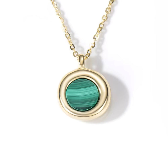Elegant Green Malachite Pendent in 925 Sterling Silver & 18K Gold - Ideal Gift for Her