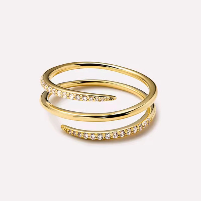 925 Sterling Silver | 18K Gold Plated | Spiral Zircon Studded Ring | Gift for Women & Girls