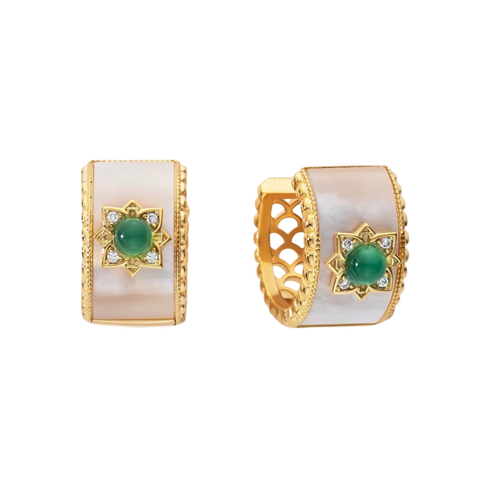 925 Sterling Silver | Trendy Medieval Court Hallow Round Hoop Earrings | Green Zircon | 18K gold plated | Gift for Women and Girls