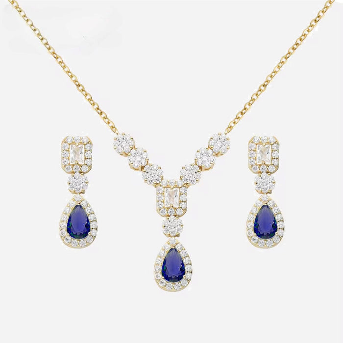 Elegant Blue Sapphire CZ Jewelry Set in 925 Sterling Silver 18k Gold Plating - Perfect Gift for Her