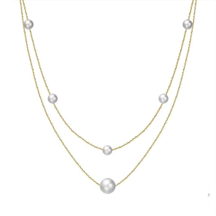 Elegant 925 Sterling Silver Gold Plated Natural Freshwater Pearl Layered Necklace