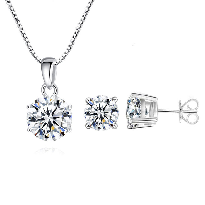 Cubic Zirconia Pave S925 Sterling Silver Pendant Necklace Earrings Jewelry Set for Women