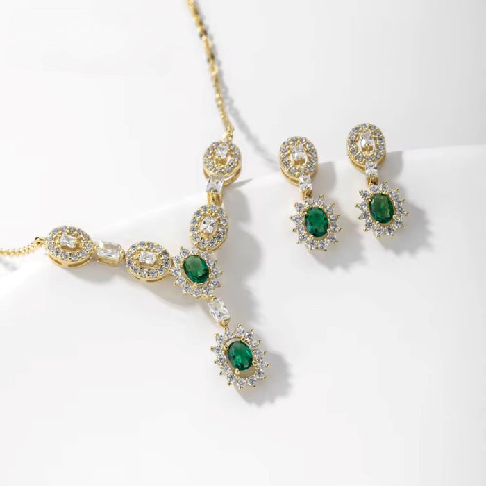 Elegant Green Emerald CZ Jewelry Set in 925 Sterling Silver & 18K Gold - Perfect Gift for Her"
