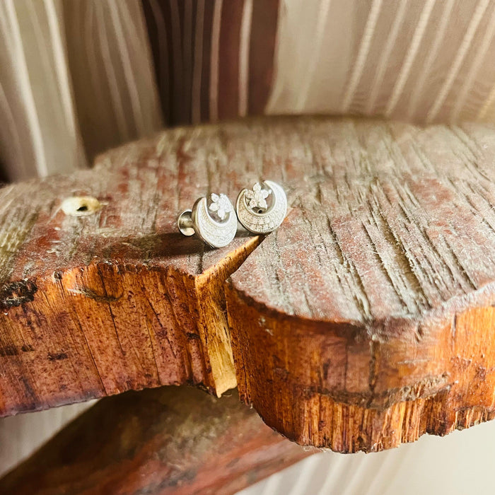 Elegant 925 Sterling Silver Floral Moon Earrings