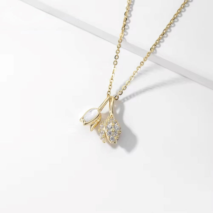 925 Sterling Silver Floral Tulip Pendant Necklace