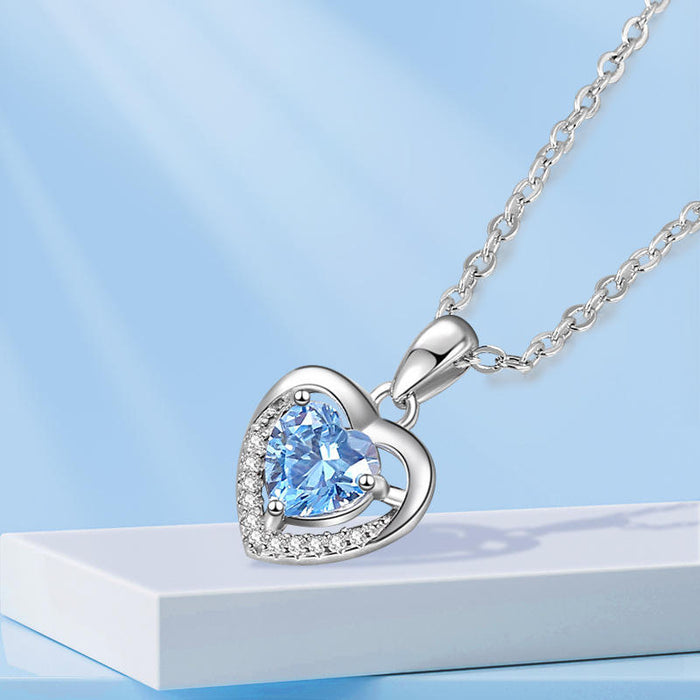 Elegant Blue Zircon Rhodium Plated 925 Silver Pendant Necklace