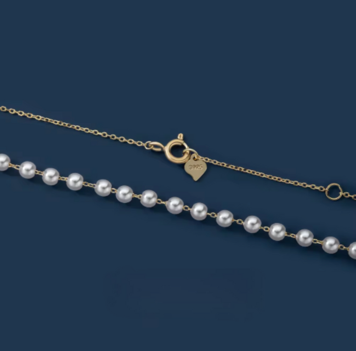 Dainty Pearl Beads Necklace - 925 Silver & 18K Gold Plated | Chic Layered Design | Stylish Gift