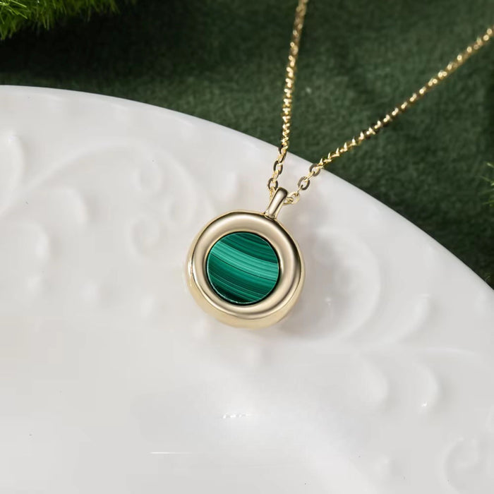 Elegant Green Malachite Pendent in 925 Sterling Silver & 18K Gold - Ideal Gift for Her