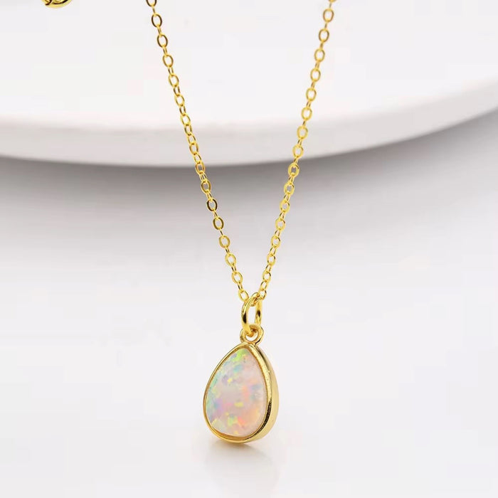 925 Sterling Silver Natural Opal Stone Pendant Necklace