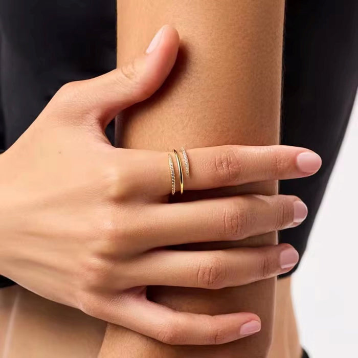 925 Sterling Silver | 18K Gold Plated | Spiral Zircon Studded Ring | Gift for Women & Girls