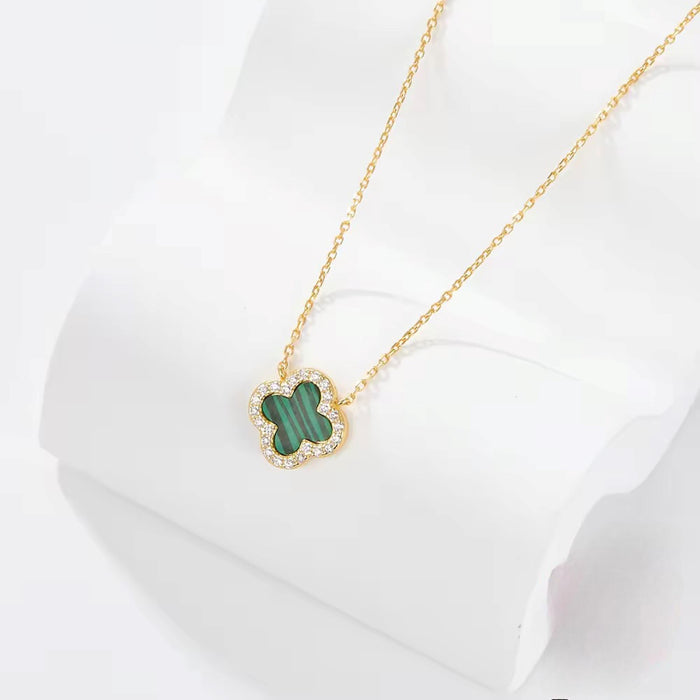 925 Sterling Silver 14k Gold Plated Malachite Stone Pendant Necklace