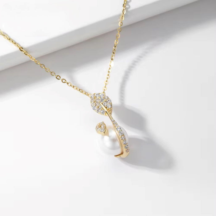 Elegant 925 Sterling Silver Gold Plated Natural Freshwater Pearl Necklace