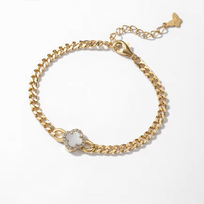 Lucky Charm: Elegant 925 Sterling Silver Clover Bracelet with Swiss Zirconia | Perfect Gift for Her
