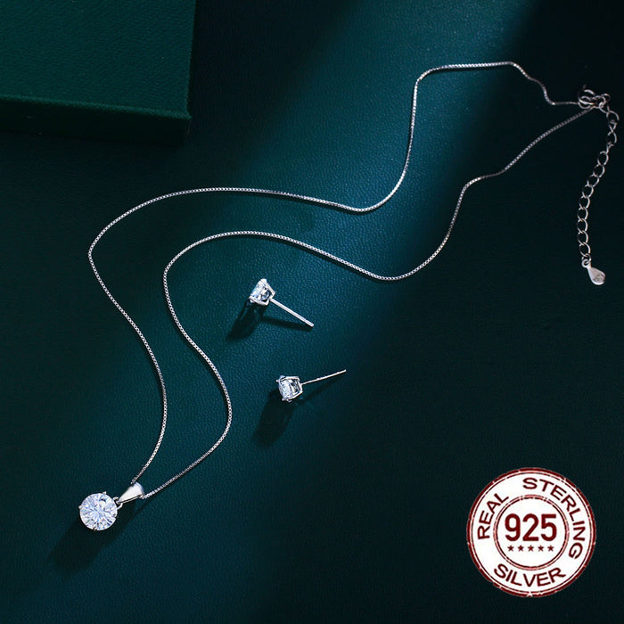 Cubic Zirconia Pave S925 Sterling Silver Pendant Necklace Earrings Jewelry Set for Women