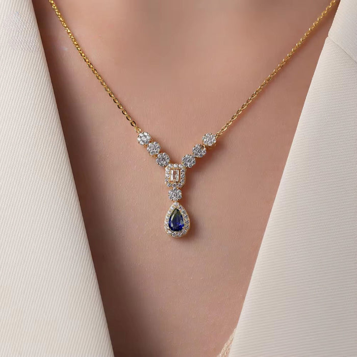 Elegant Blue Sapphire CZ Jewelry Set in 925 Sterling Silver 18k Gold Plating - Perfect Gift for Her