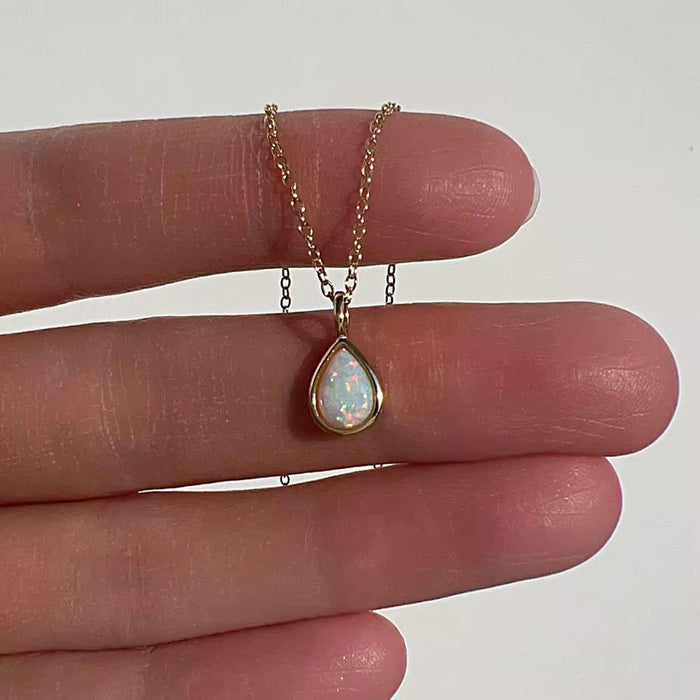 925 Sterling Silver Natural Opal Stone Pendant Necklace