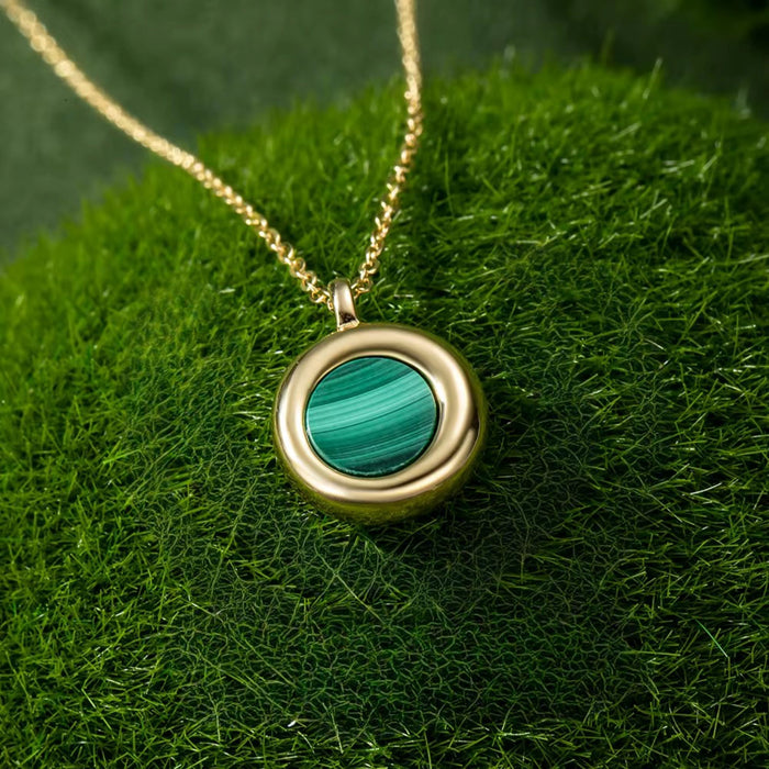 Elegant Green Malachite Pendent in 925 Sterling Silver & 18K Gold - Ideal Gift for Her