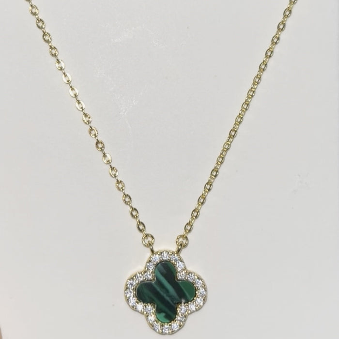925 Sterling Silver 14k Gold Plated Malachite Stone Pendant Necklace
