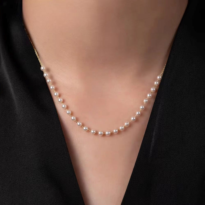 Dainty Pearl Beads Necklace - 925 Silver & 18K Gold Plated | Chic Layered Design | Stylish Gift