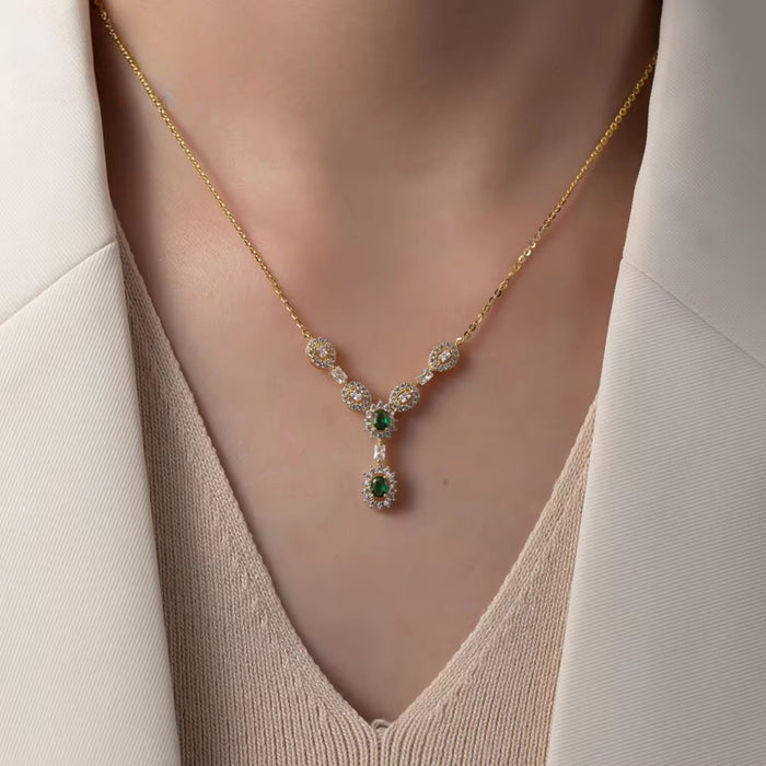 Elegant Green Emerald CZ Jewelry Set in 925 Sterling Silver & 18K Gold - Perfect Gift for Her"