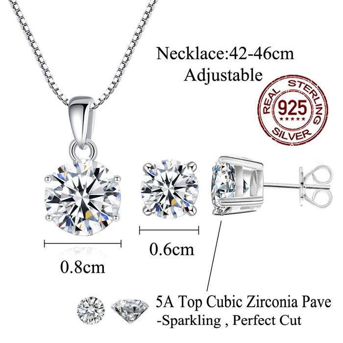 Cubic Zirconia Pave S925 Sterling Silver Pendant Necklace Earrings Jewelry Set for Women