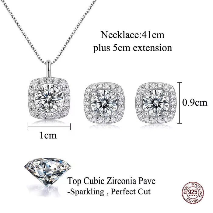 Cubic Zirconia Pave S925 Sterling Silver Pendant Necklace Earrings Jewelry Set for Women Match Daily Outfits Party