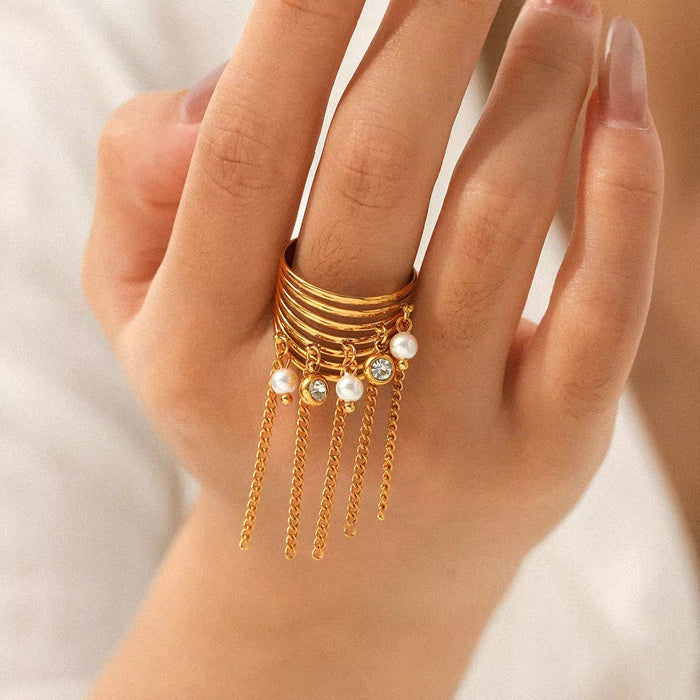 18K Real Gold-Plated Tassel Open Adjustable Statement Ring