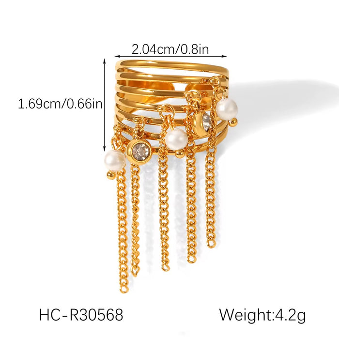 18K Real Gold-Plated Tassel Open Adjustable Statement Ring