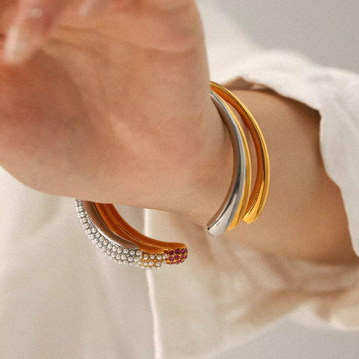 18K Real Gold-Plated Luxury Zircon Pear Cut Pave Open Bangle Cuff