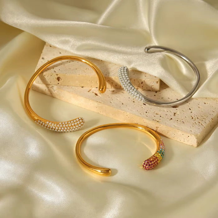 18K Real Gold-Plated Luxury Zircon Pear Cut Pave Open Bangle Cuff