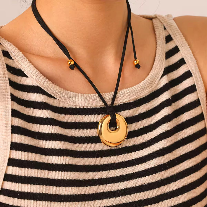 18K Real Gold-Plated Stainless Steel Adjustable Circle Pendent Necklace