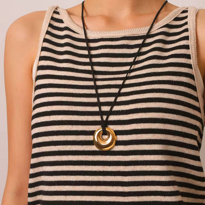 18K Real Gold-Plated Stainless Steel Adjustable Circle Pendent Necklace