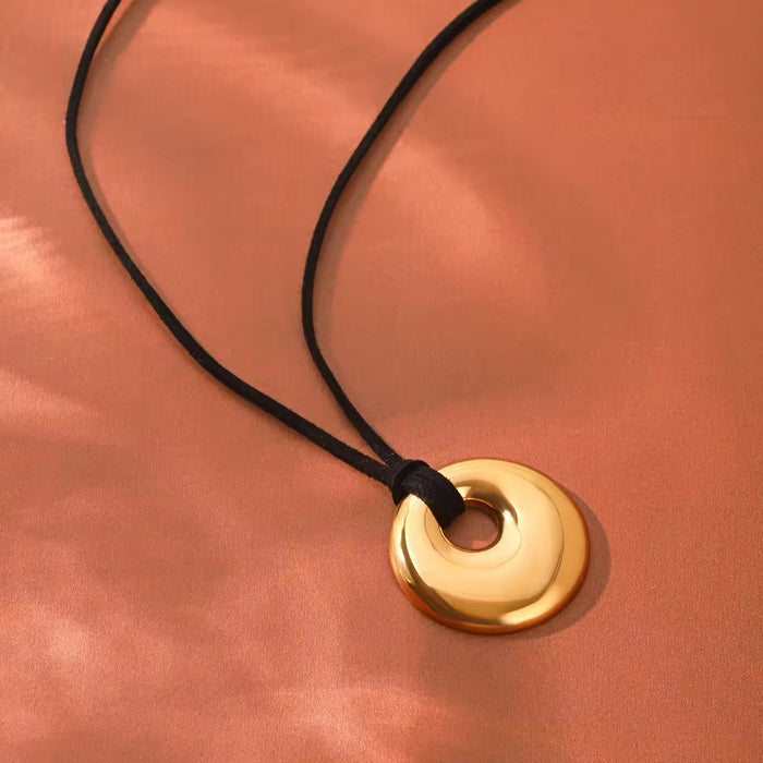 18K Real Gold-Plated Stainless Steel Adjustable Circle Pendent Necklace