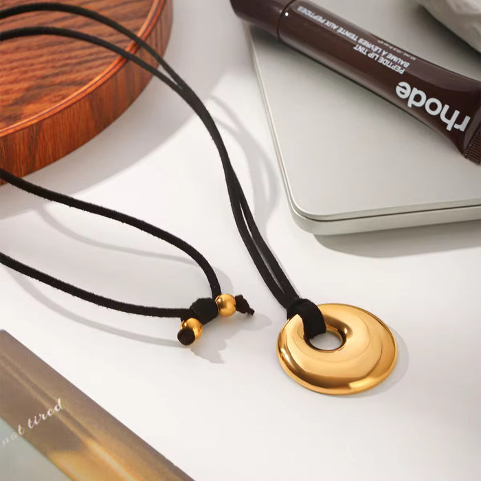 18K Real Gold-Plated Stainless Steel Adjustable Circle Pendent Necklace