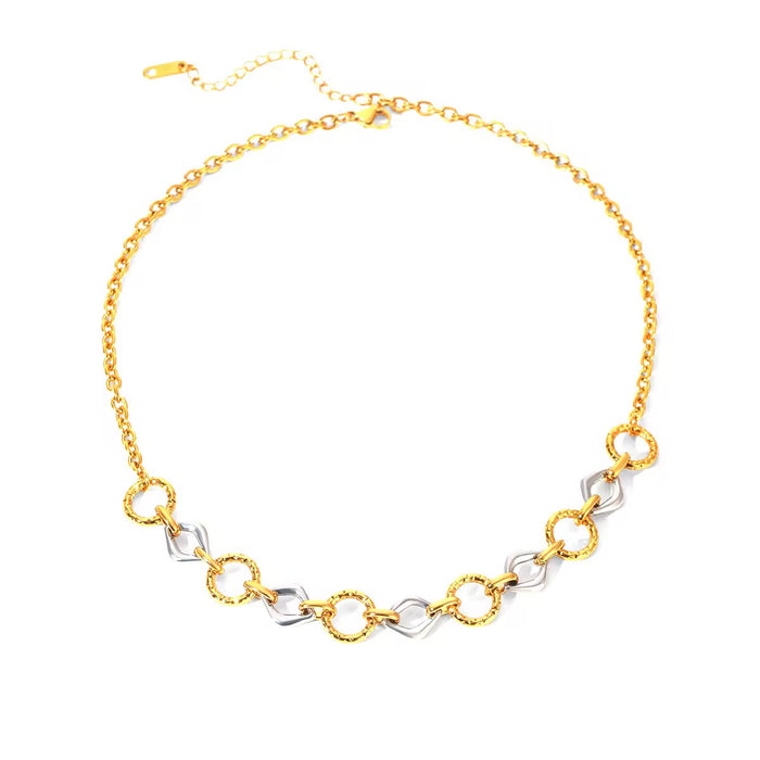 18K Real Gold-Plated Stainless Steel Hammered O Square Links Necklace for Women