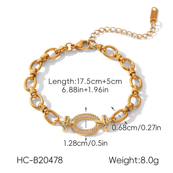 18K Real Gold-Plated Zircon Stainless Luxury Bracelet for Women
